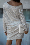 Nikkimoda Cold Shoulder Batwing Sleeve Sequin Dress