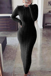Nikkimoda Solid Cable Knit Long Bodycon Sweater Dress