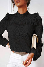 Nikkimoda Sweet Mockneck Ruffle Lace Shirt