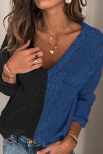 Nikkimoda V neck Color Block Splice Sweater