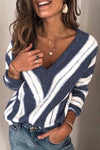 Nikkimoda V Neck Stripes Fall Cute Sweaters