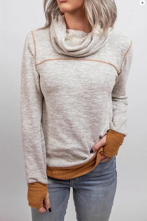 Nikkimoda Cowl Neck Color Block Sweatshirt with Thumb Hole