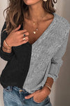 Nikkimoda V neck Color Block Splice Sweater