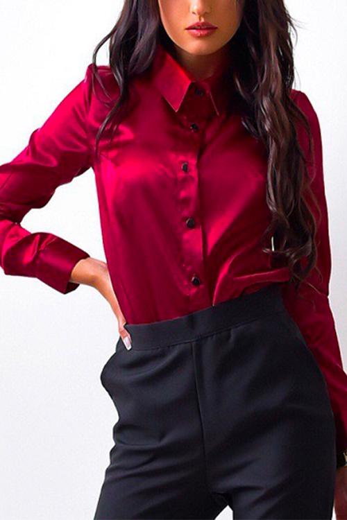 Nikkimoda Button Down Work Office Satin Blouse Top