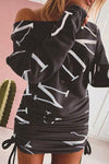 Nikkimoda Long Sleeves Side Drawstring Ruched Printed Dress