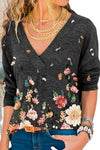 Nikkimoda V Neck Floral Printed Long Sleeve Tees