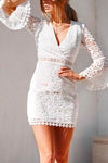 Nikkimoda V Neck Bell Sleeves Lace Mini Dress