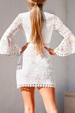 Nikkimoda V Neck Bell Sleeves Lace Mini Dress