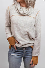 Nikkimoda Cowl Neck Color Block Sweatshirt with Thumb Hole