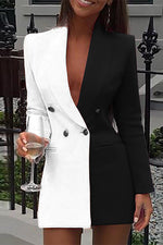 Nikkimoda Deep V Neck Color Block Splice Blazer Dress