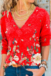 Nikkimoda V Neck Floral Printed Long Sleeve Tees