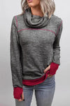 Nikkimoda Cowl Neck Color Block Sweatshirt with Thumb Hole