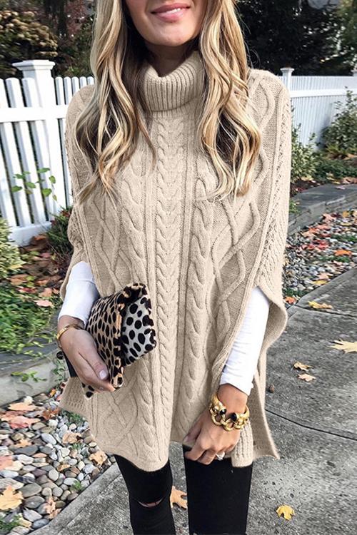 Nikkimoda Turtleneck Cable Knit Cloak Sweater