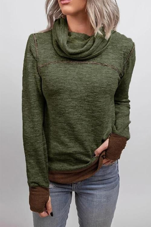 Nikkimoda Cowl Neck Color Block Sweatshirt with Thumb Hole