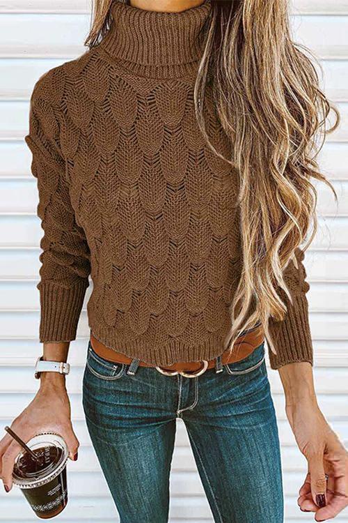 Nikkimoda Fish Scale Crochet Turtleneck Knitting Top