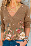 Nikkimoda V Neck Floral Printed Long Sleeve Tees