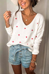 Nikkimoda V Neck Red Heart Print Cute Sweater