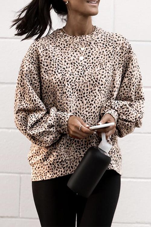 Nikkimoda Lantern Sleeve Leopard Tunic Tops