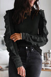 Nikkimoda Crewneck Sparkle Ruffle Splice Pullovers