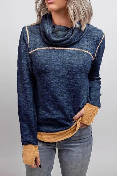 Nikkimoda Cowl Neck Color Block Sweatshirt with Thumb Hole