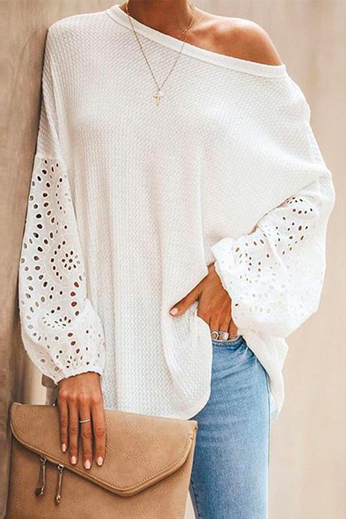 Nikkimoda Hollow Out Long Sleeves Waffle Knit Pullovers