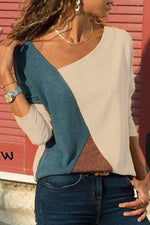 Nikkimoda Color Block V-neck Long Sleeves Basic Tops