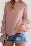 Nikkimoda Crewneck Ruffle Sleeve Solid Chiffon Shirt