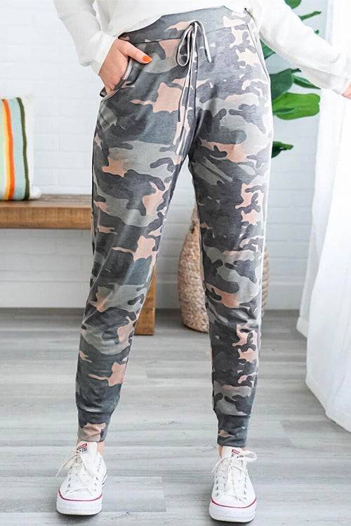 Nikkimoda Drawstring Waist Camo Joggers