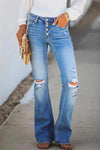 Nikkimoda Buttons Ripped Bell Bottom Jeans