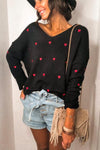 Nikkimoda V Neck Red Heart Print Cute Sweater