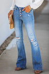 Nikkimoda Buttons Ripped Bell Bottom Jeans