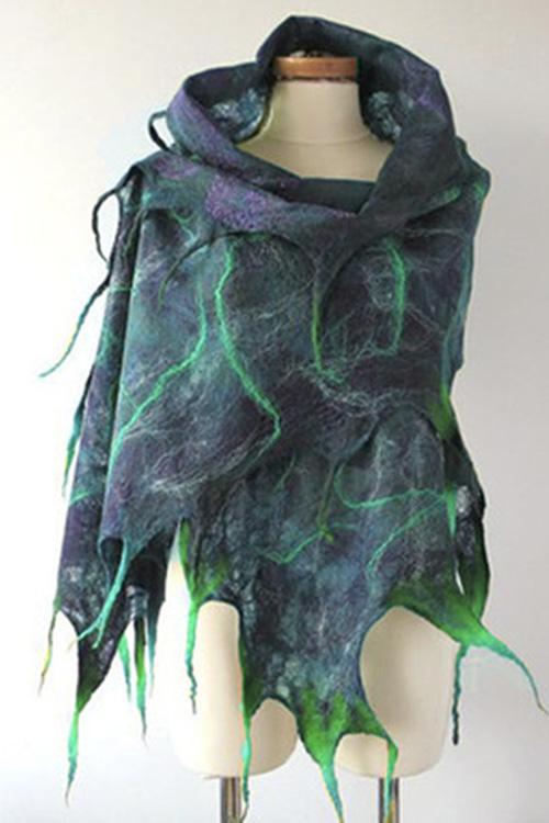 Nikkimoda Halloween Thunderstorm Rays Print Tassel Scarf