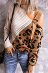 Nikkimoda Turtleneck Cold Shoulder Leopard Splice Sweater