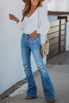 Nikkimoda Buttons Ripped Bell Bottom Jeans