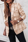 Nikkimoda Notched Lapel Double Breast Plaid Blazer