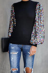 Nikkimoda Sequin Lantern Sleeve Sparkle Blouses