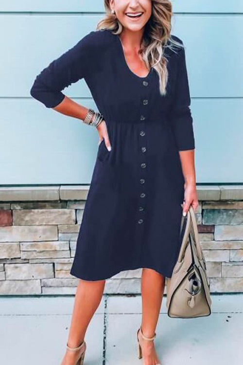 Nikkimoda Button Down High Waist Pockets Dress