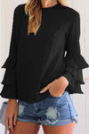 Nikkimoda Crewneck Ruffle Sleeve Solid Chiffon Shirt