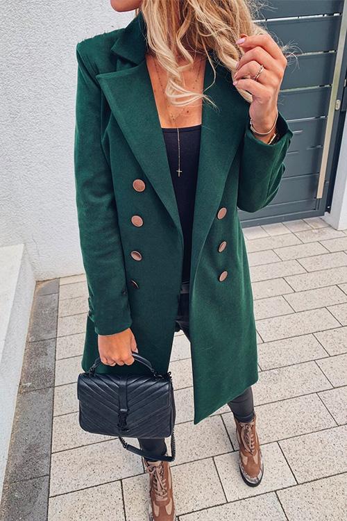 Nikkimoda Notched Lapel Double Breasted Midi Coat