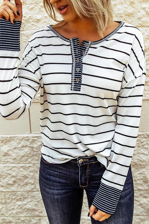 Nikkimoda Lyndi Stripes Button Knit Sweater