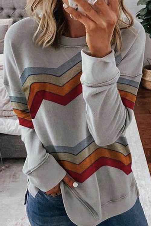 Nikkimoda Round Neck Stripes Splice Sweatshirt