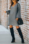 Nikkimoda V Neck Lantern Sleeve Pockets Sweater Dress
