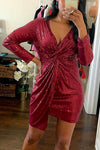 Nikkimoda V Neck Twist Front Sequin Dress