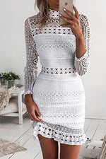 Nikkimoda Back Zipper Lace Splice Hollow Out Mini Dress