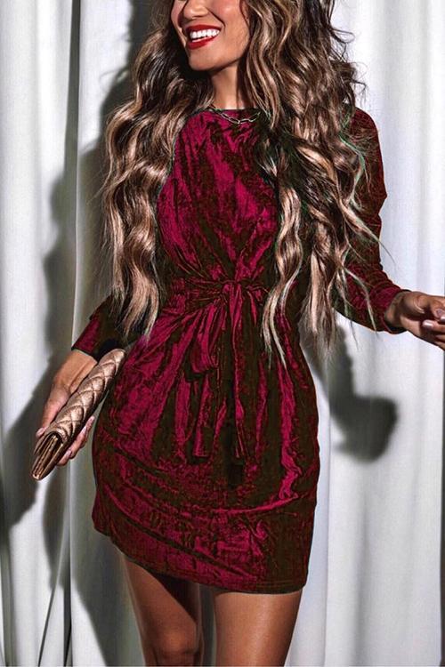 Nikkimoda Long Sleeves Velvet Holiday Dress(in 4 Colors)