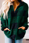 Nikkimoda 1/4 Zip Up Lapel Fleece Plaid Sweatshirt