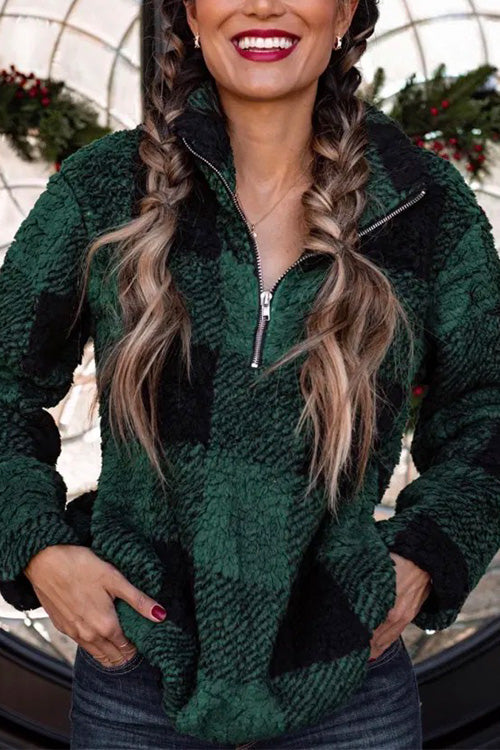 Nikkimoda Festive Fleece Plaids Sherpa Pullover