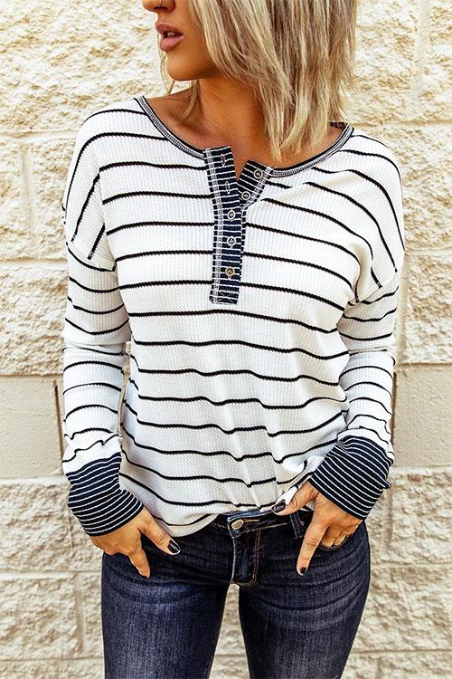 Nikkimoda Lyndi Stripes Button Knit Sweater