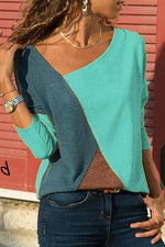 Nikkimoda Color Block V-neck Long Sleeves Basic Tops