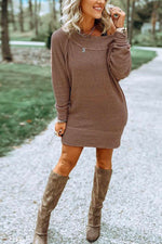 Nikkimoda Round Neck Solid Waffle Knit Mini Dress